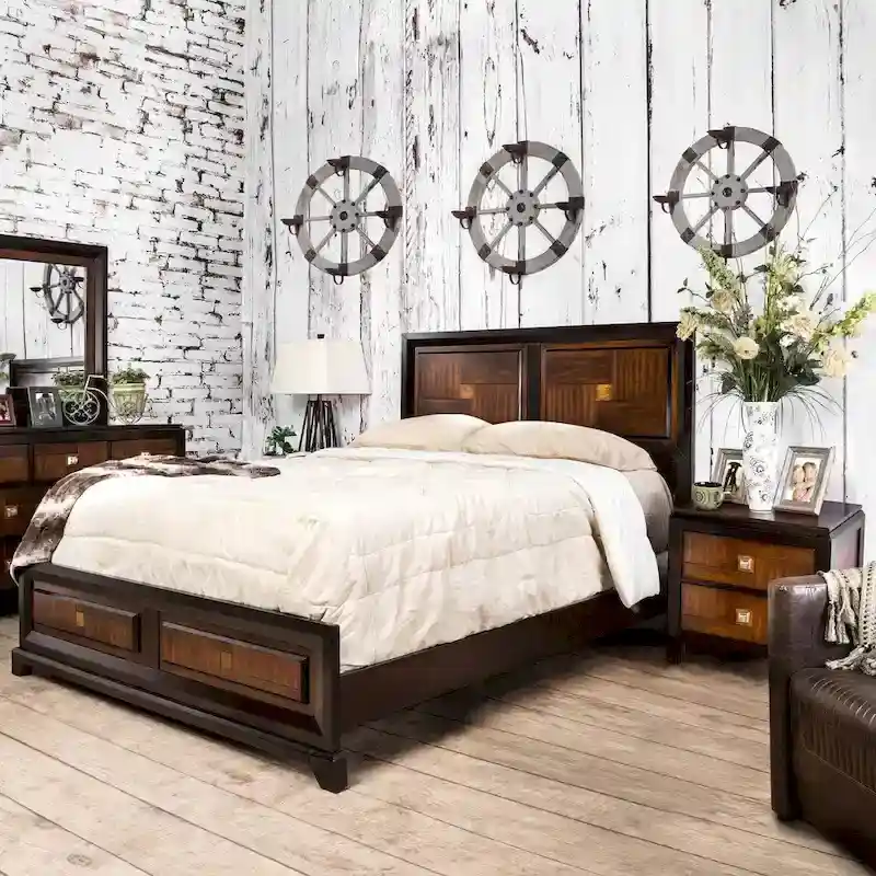 Jupa Transitional Walnut Wood 2-Piece Panel Bedroom Set by Furniture of America