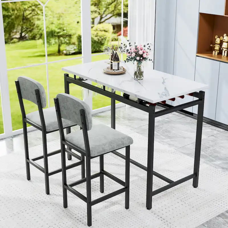 Modern Style 3-Piece Dining Set with Rectangular Table and 2 Upholstered Dining Chairs