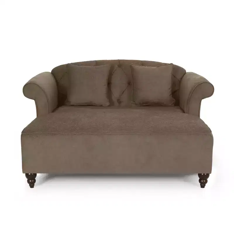 GDFStudio Hurford Contemporary Fabric Tufted Double Chaise Lounge with Accent Throw Pillows
