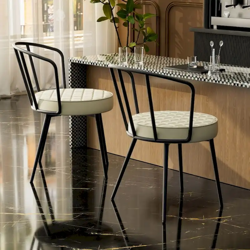 Green / Brown / Beige / Black / Grey Leather Dining Chair with Metal Legs — Set of 2