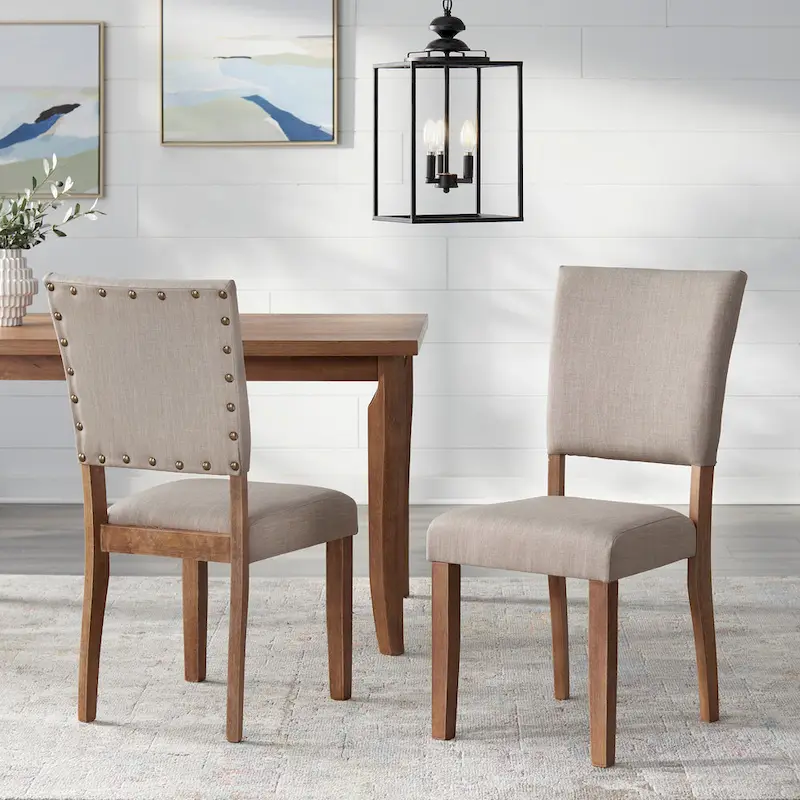Nailhead Parson Dining Chairs, Set of 2 – Driftwood Finish