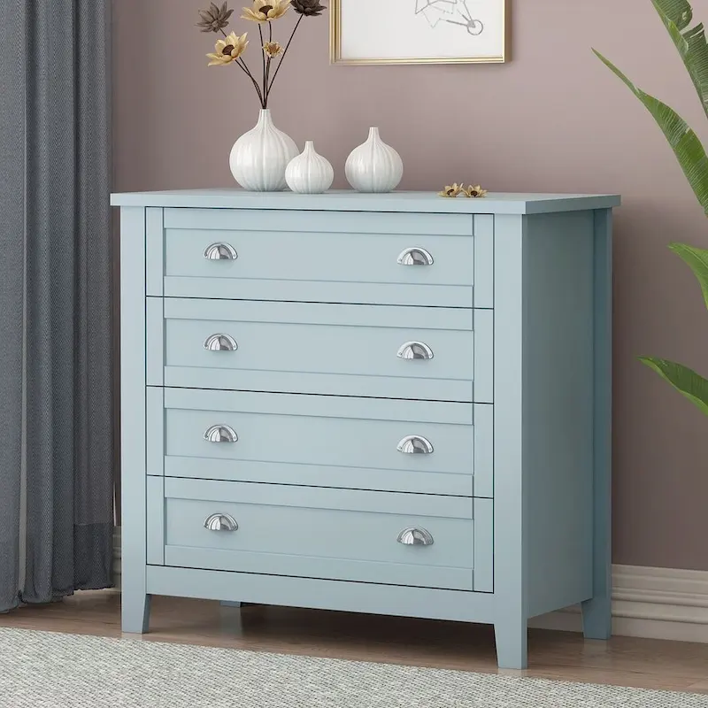Modern Drawer Dresser with Solid Wood Frame and Retro Shell Handle
