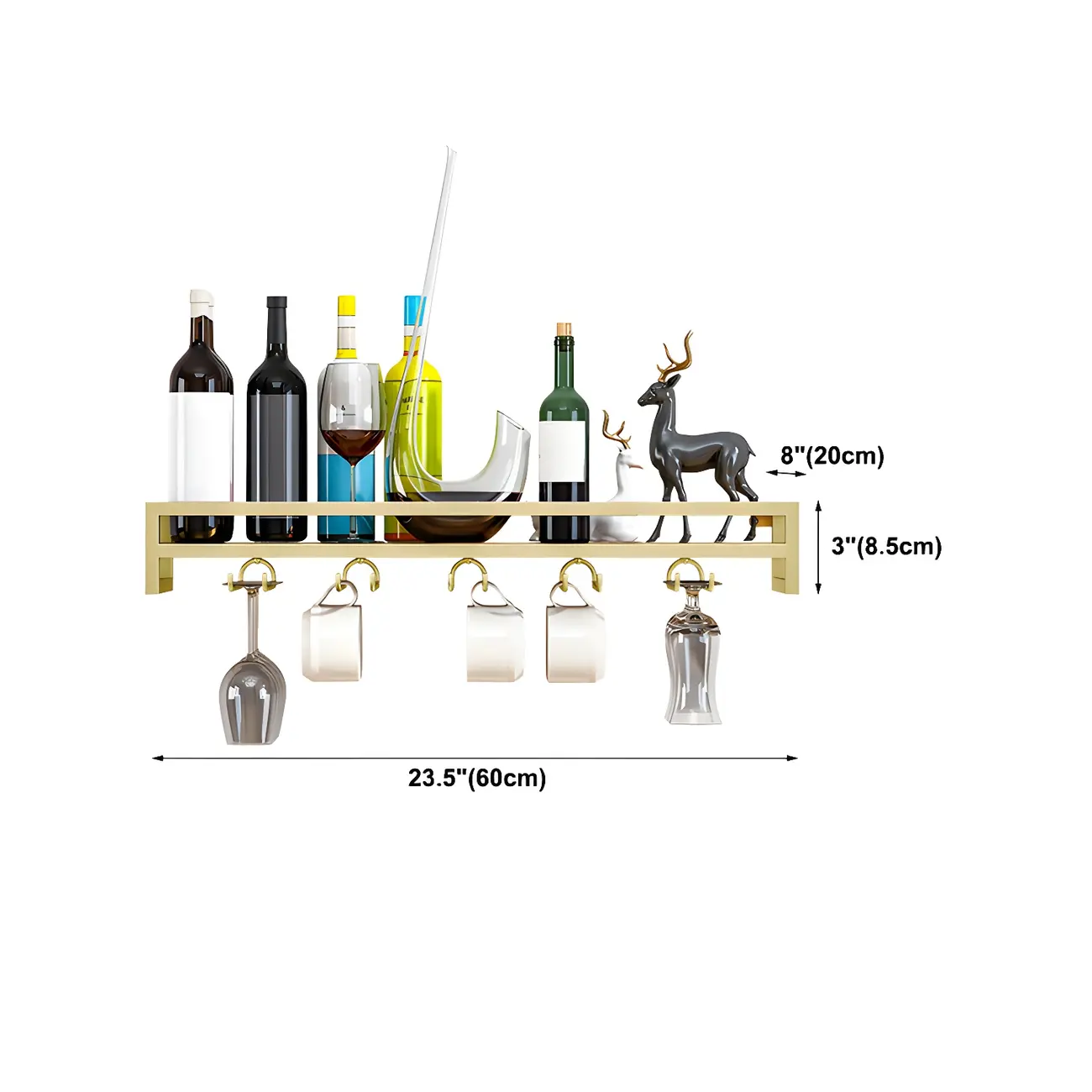 Floating Mount Metal Wine Glasses and Bottle Rack with Hook