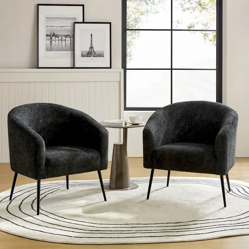 Hal Modern Boucle Armchair with Metal Legs Set of 2 by HULALA HOME