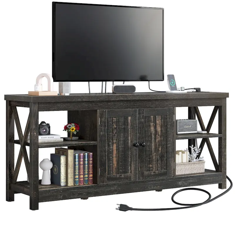 Dark Oak / White Farmhouse X-Shape TV Stand, 2-Door, 59