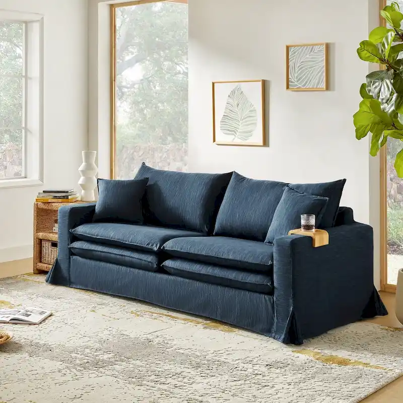 Elias Modern Slipcovered Sofa with Cup Holder and Reversible Cushions by HULALA HOME