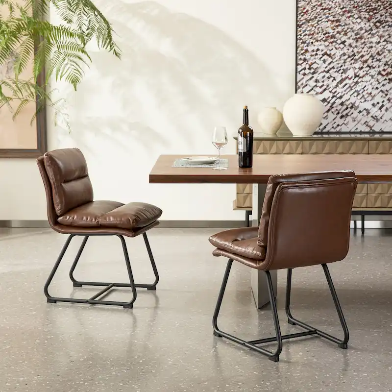 Glitzhome Set of 2/4 Modern PU Leather Thick Upholstered Side Dining Chairs with Metal Legs