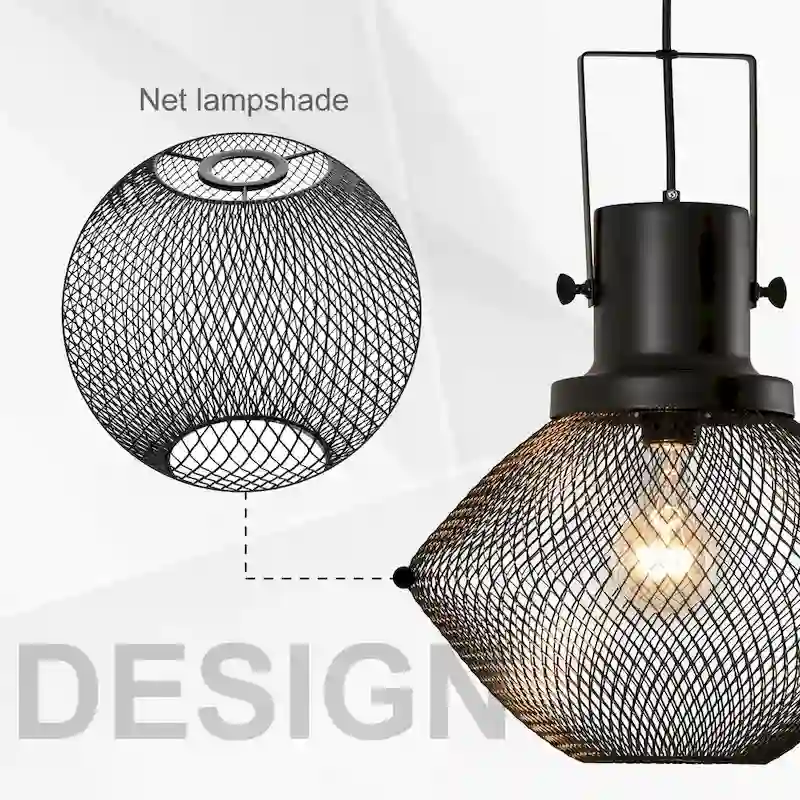 HOMCOM Chandelier Industrial Pendant Light with Adjustable Hanging Chain, Ceiling-Connecting Metal Round Base, Black