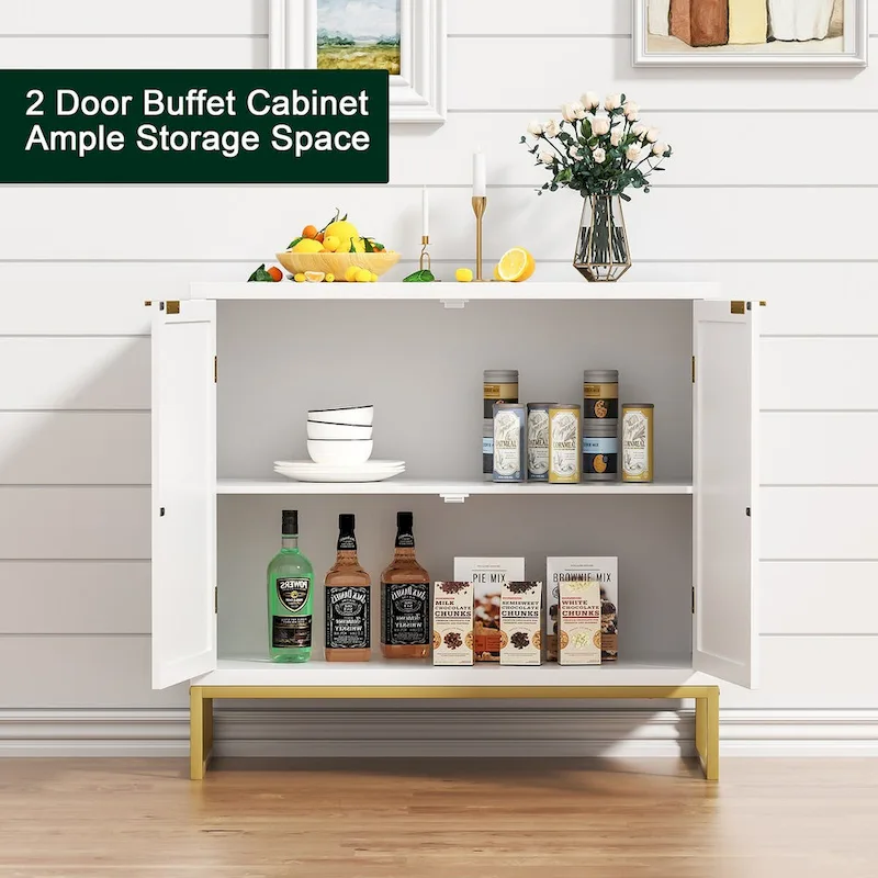 White Rattan Buffet Sideboard with Storage Cabinet