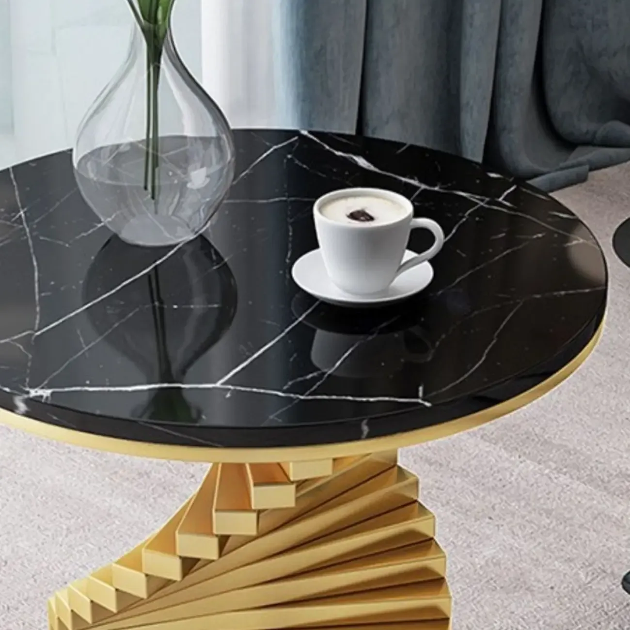 Modern Marble Round Spiral Base Sofa Side Table