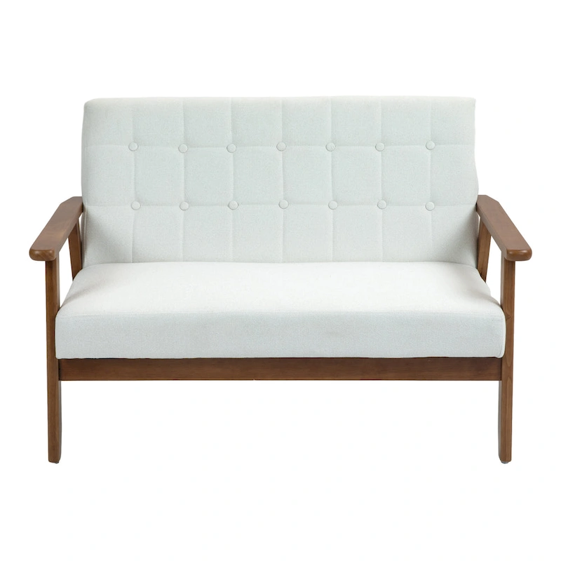 HOMEFUN Mid-Century Linen/PU Upholstered Wood Frame Tufted Loveseat Sofa