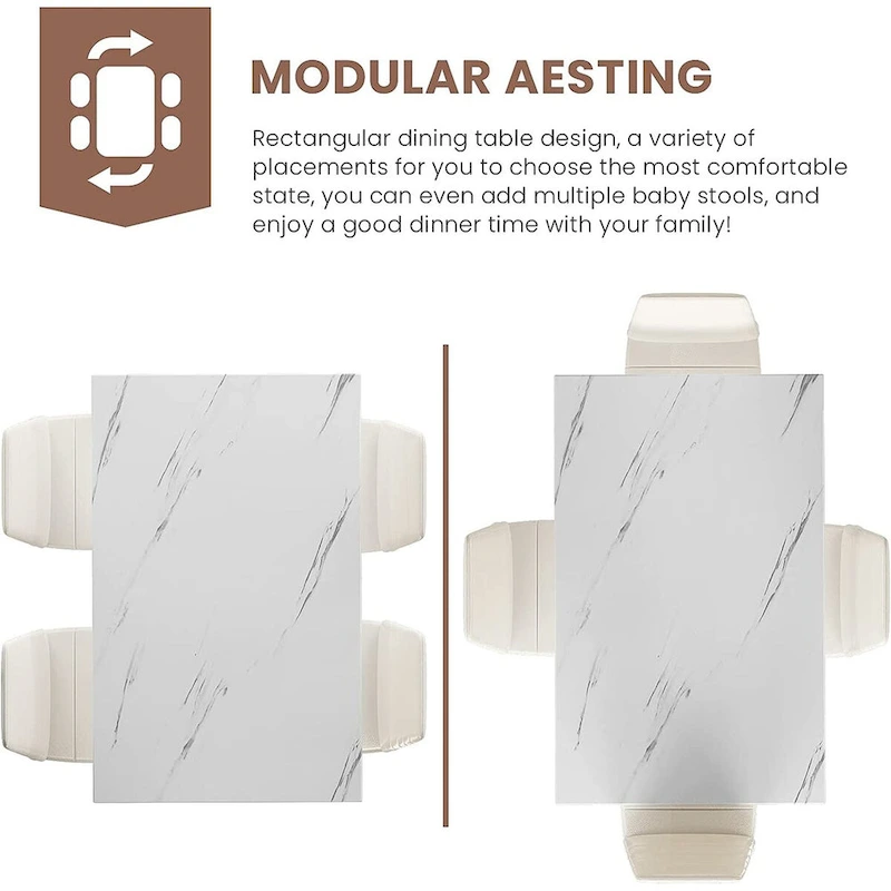 Modern 5-Piece Kitchen Dining Set, Counter Height Dinette Set with Marble Look Top and 4 Upholstered PU Leather Chairs