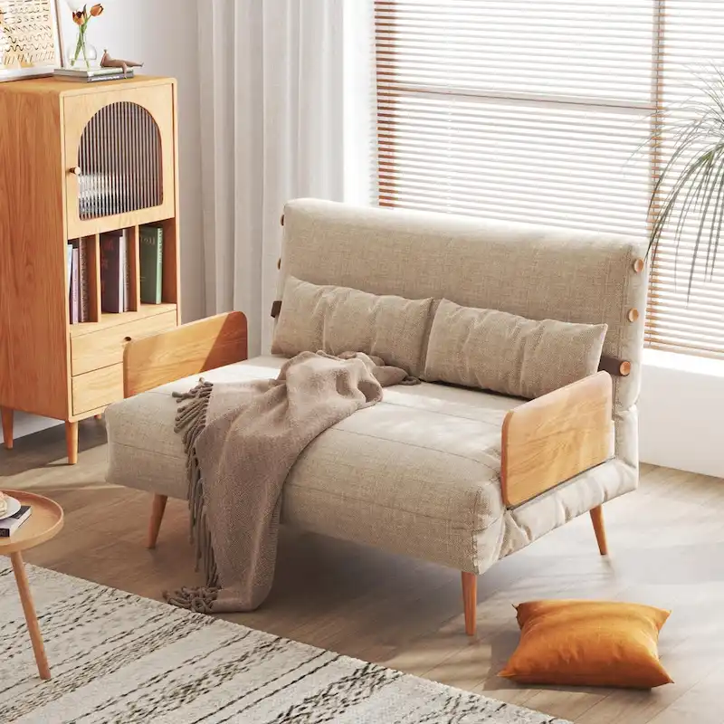 43.3 Upholstered Loveseat Sofa Bed, Beige
