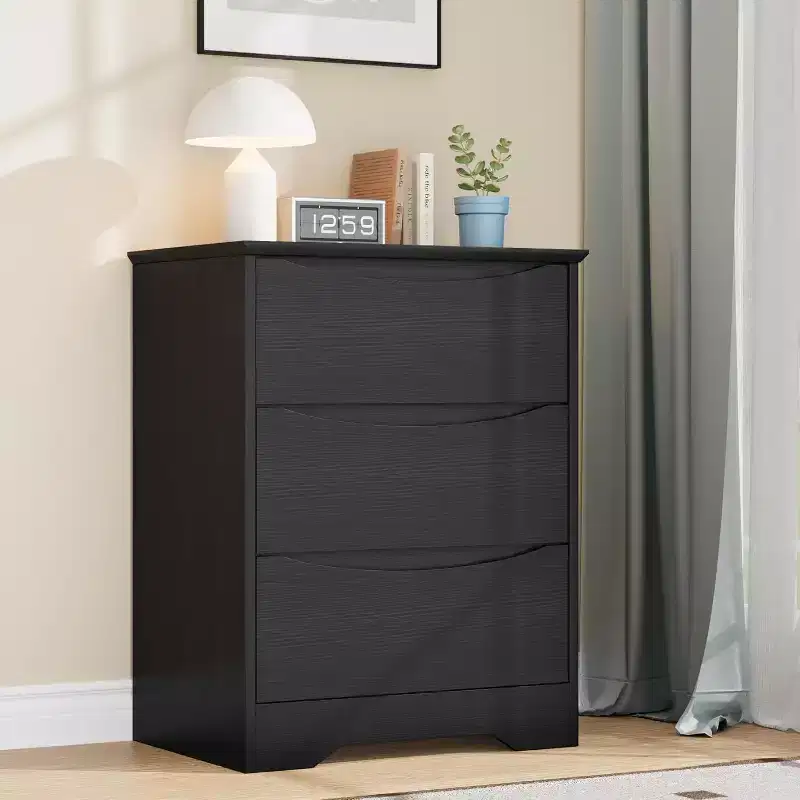 Wooden Dresser with 3 Drawers, Tall Modern Closet with Deep Storage, Large Chest of Drawers with Wide Top, Long Storage Dresser for Bedroom