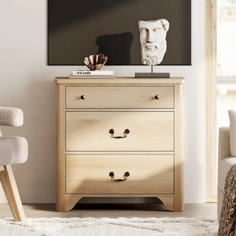 White Farmhouse TV Stand with 3 Drawers, for 1–2 People
