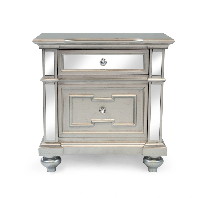Eaen Glam Silver Wood 2-Drawer Nightstand by Furniture of America