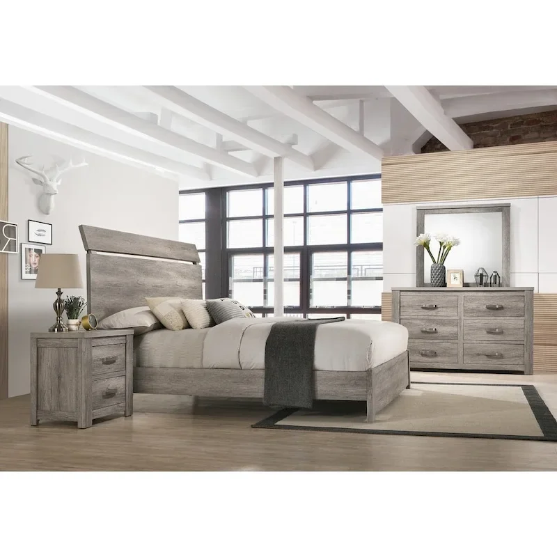 Contemporary Weathered Gray Wood Bedroom Furniture