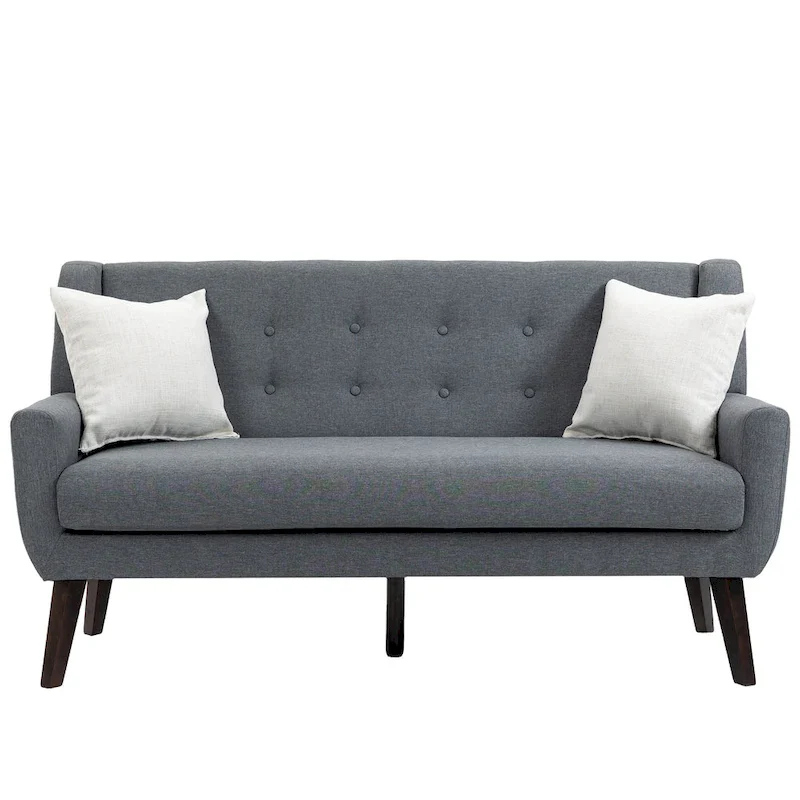 Tufted Linen/Cotton 2-Seater Sofa with Pillows