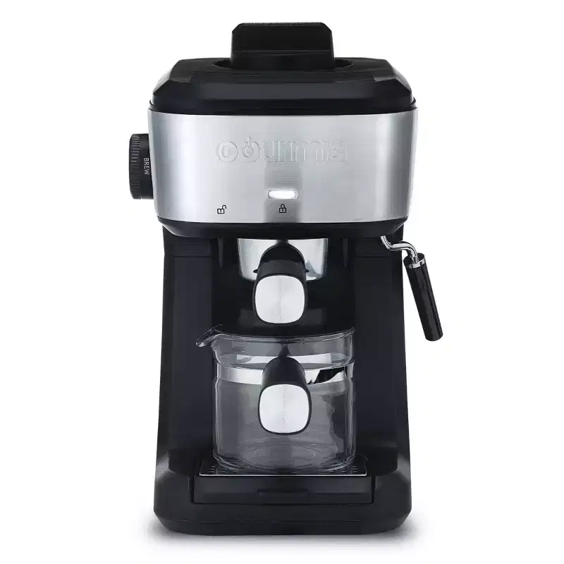 Gourmia 4 Shot Steam Espresso Maker with Frothing Wand Black/Stainless Steel Finish