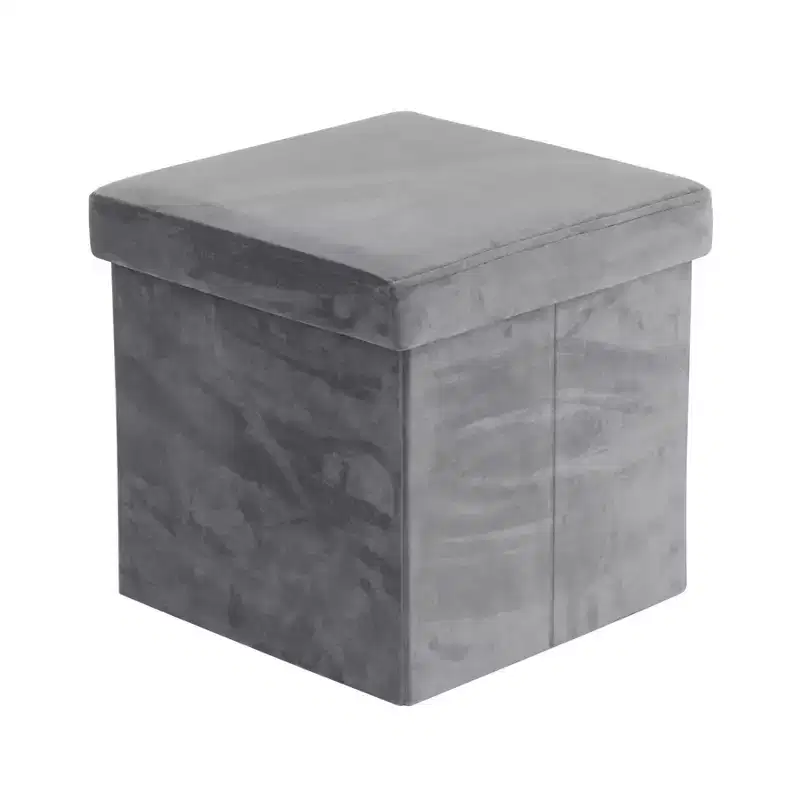 Olivia & May Modern Fabric Storage Stool Gray: Velvet Upholstered, Metal Frame, Lift-Top Design, No Assembly Required