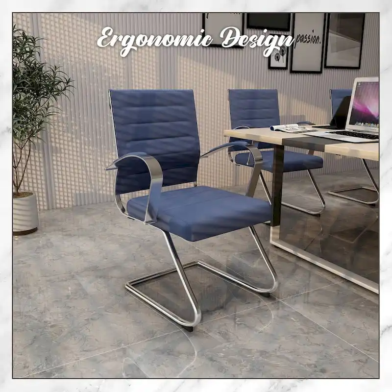 Leather Office Chair with Stainless Steel Sled Base Benmar Series by LeisureMod