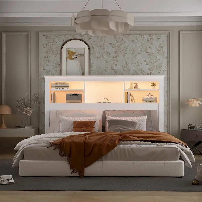 65W x 43H Bookcase Headboard With Light