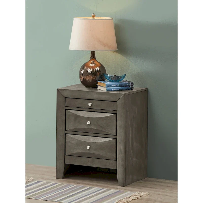 Cappuccino/Gray/Cherry/Silver Champagne/Black 3-Drawer Nightstand, Metal Knob, Single