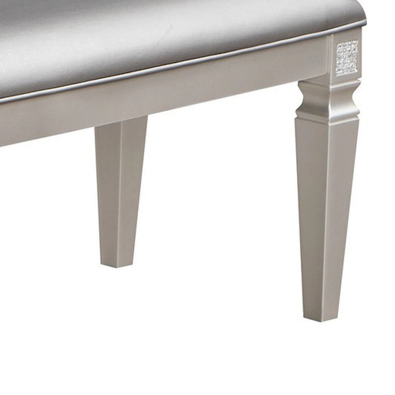Scott 60 Inch Dining Bench, Sparkling Silver Gray Faux Leather, Wood Frame