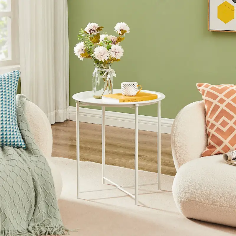 Folding Round TV Tray Table, Small Round Steel Side Table, No Assembly Required - 18.5 x 18.5 x 19.7 in