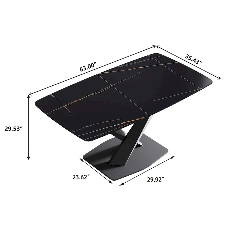 63 Modern Dining TableSintered Stone Tabletop with Black Base