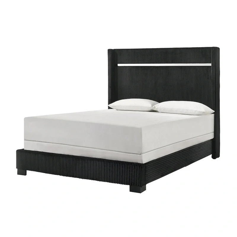 Pedro 6 Piece Black Velvel Upholstered Panel Bedroom Set