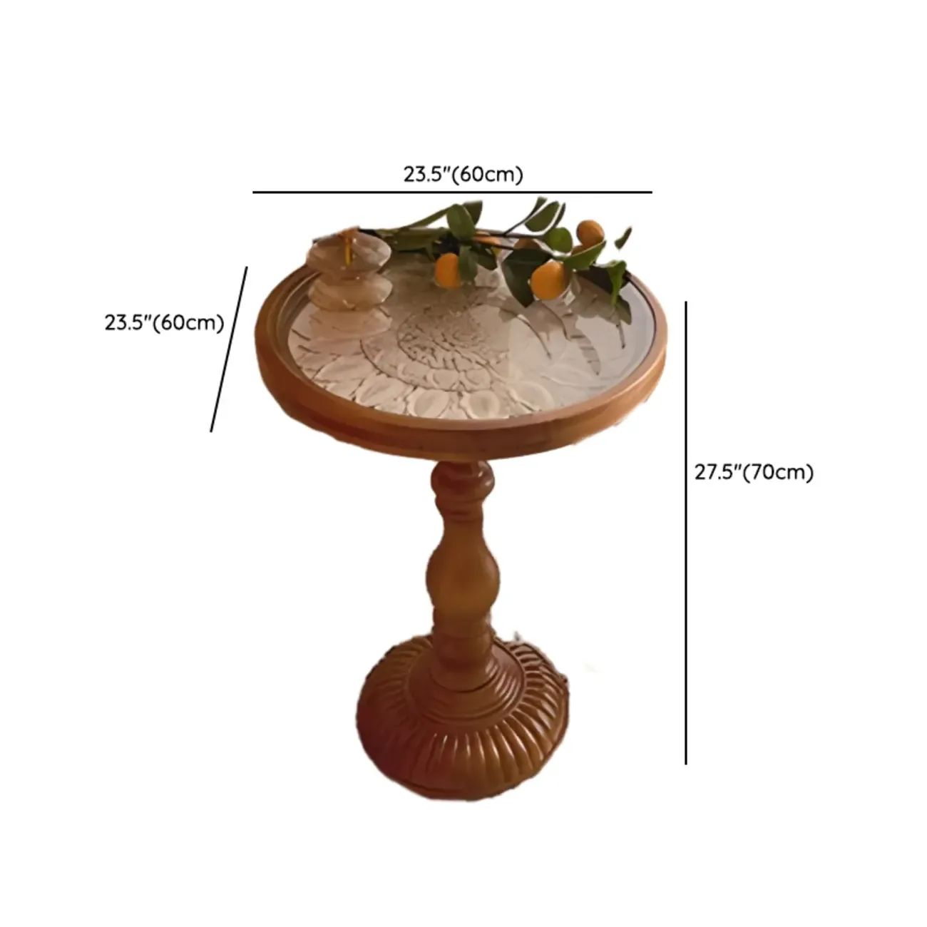 Classic Brown-White Wood Round Pedestal Chairside Table