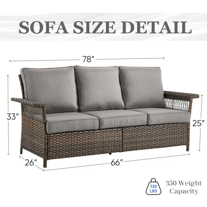 3-seat Sofa Patio Swivel Chair and Coffee Table, Ottoman - Brown