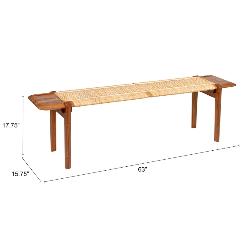 Teakwood and Rattan Bench