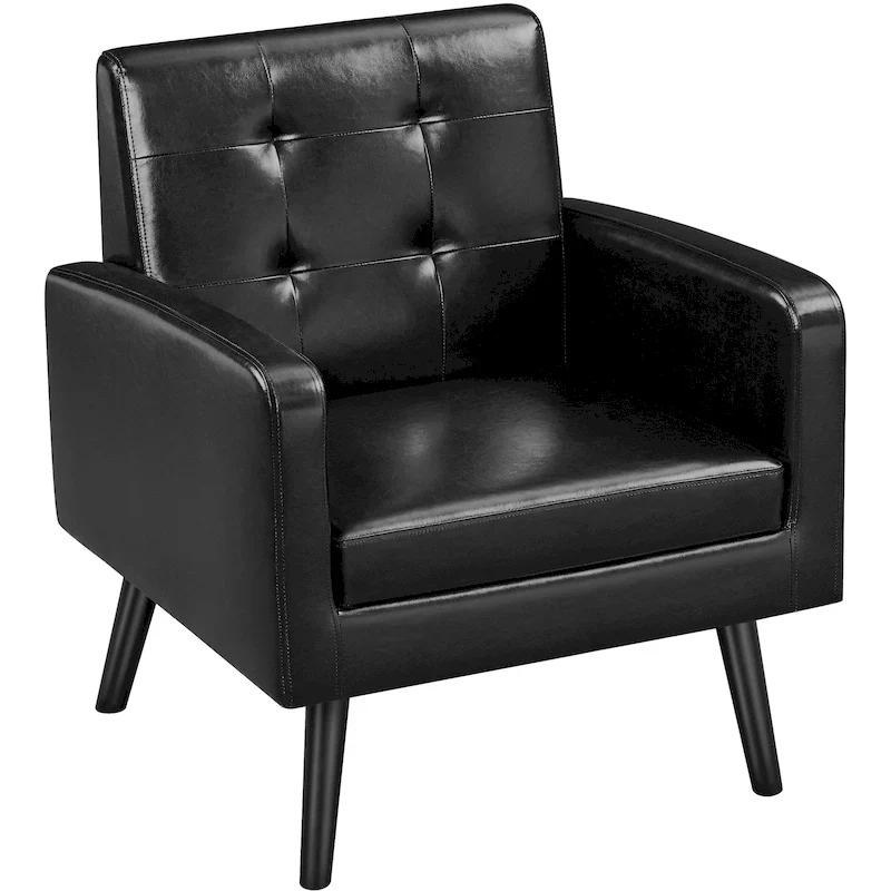 Modern faux leather upholstered armchair with solid wood legs - 28.5 29 33