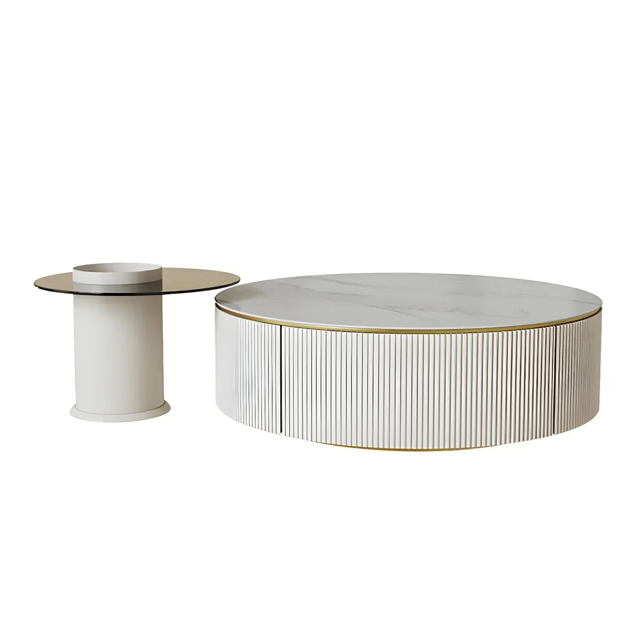 White Round Wood Lift-Top Drawer Coffee Table