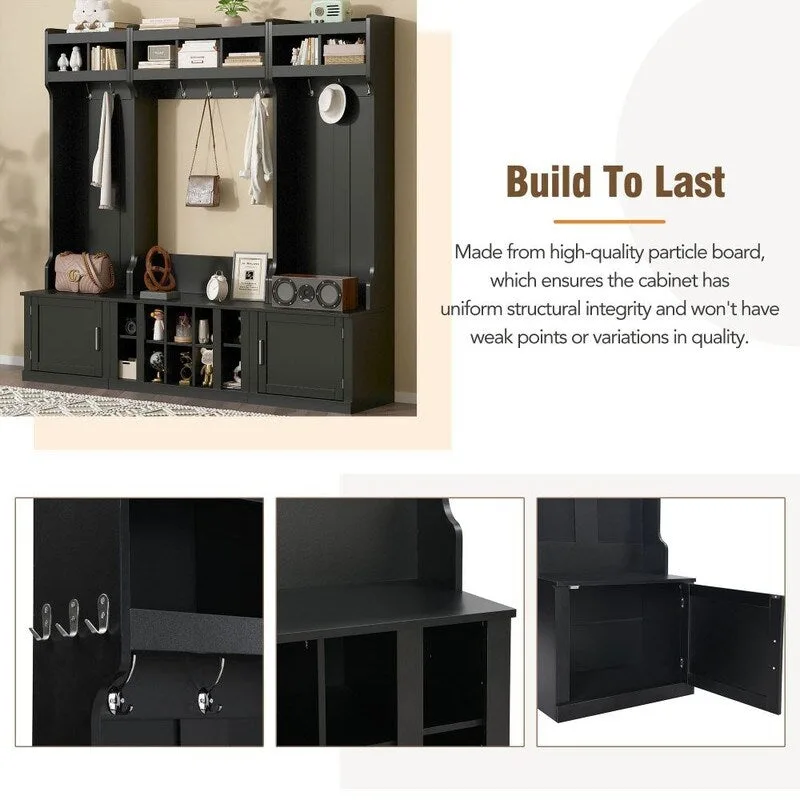 4-IN-1 Multi-functional Hall Tree Entryway Bench with Coat Rack and Shoe Cubbies