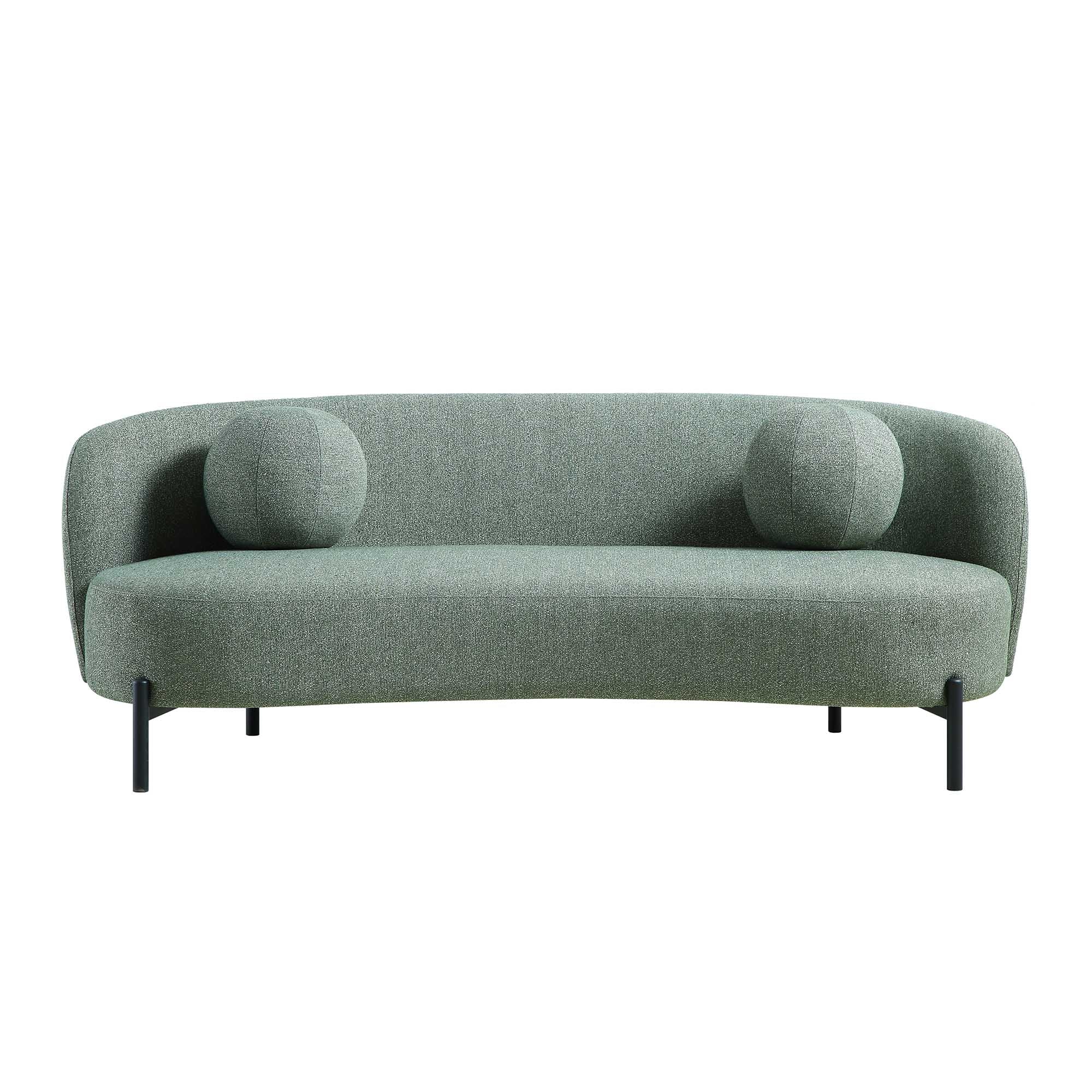 3-Seater Curved Sofa with Ball Cushions, Spruce Green Textured Fabric