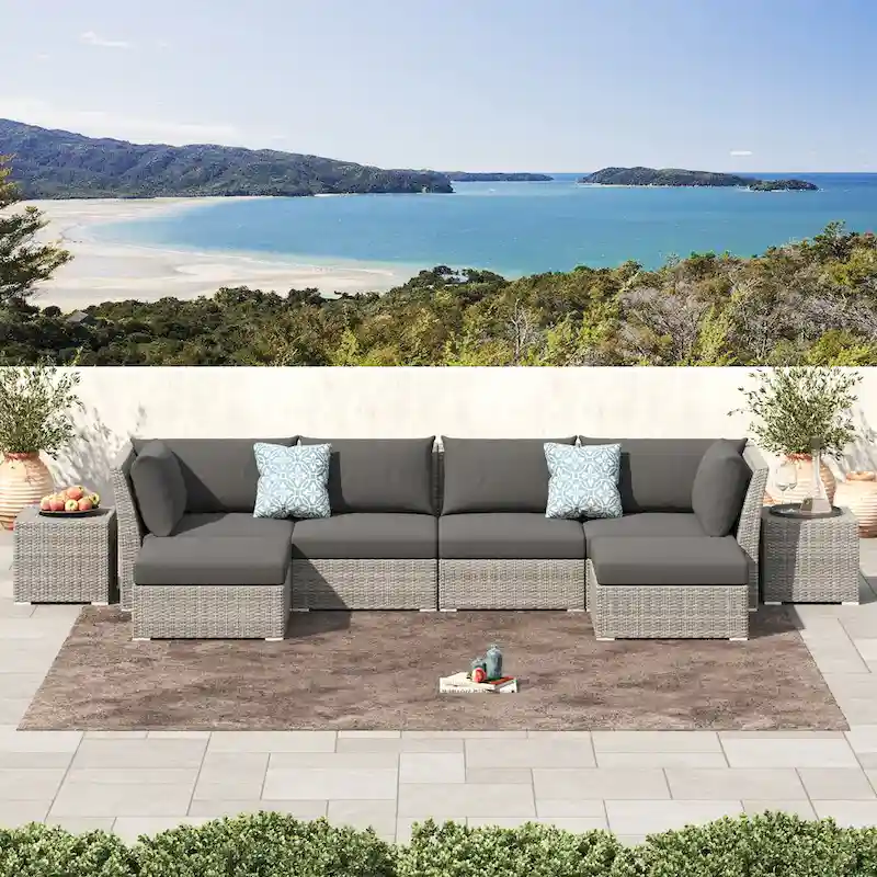 Corvus 8-piece Aluminum Wicker Patio Sectional Conversation Set