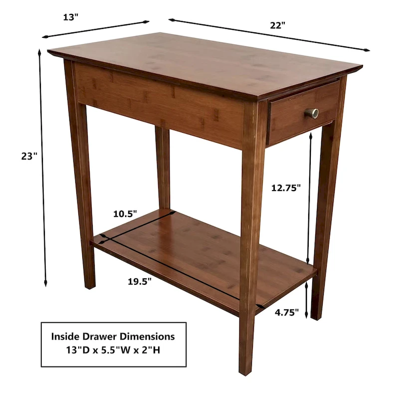 Solid Bamboo Recliner Table with Drawer