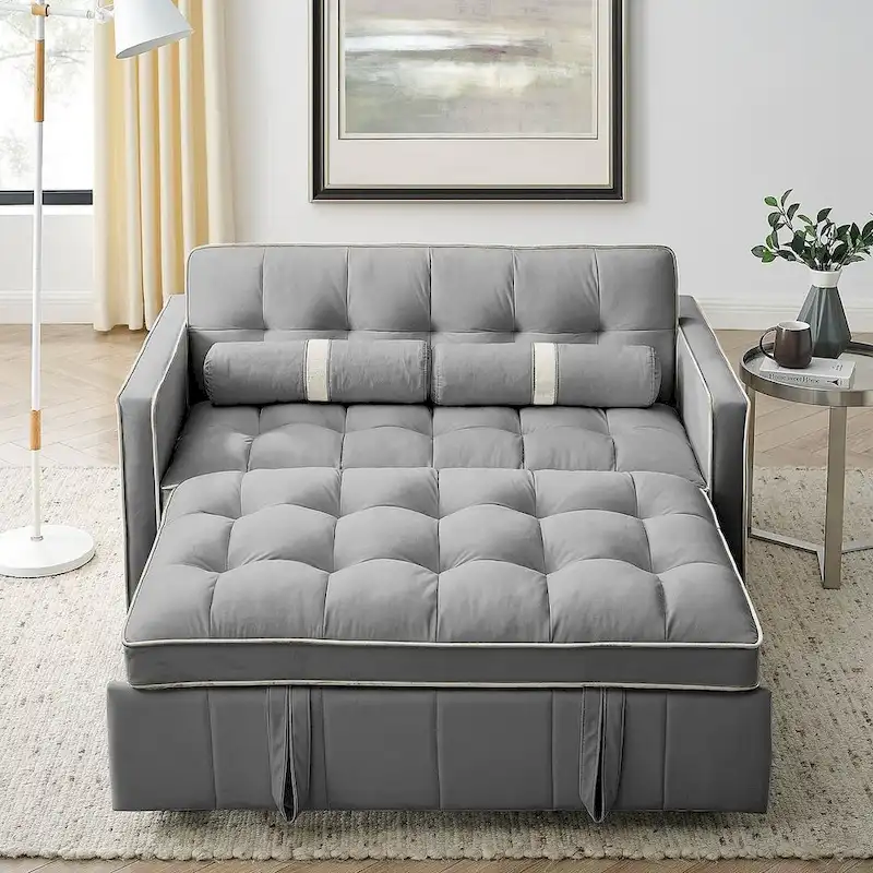 Modern 55.5 Velvet Pull-Out Adjustable Sofa Bed with Side Pockets