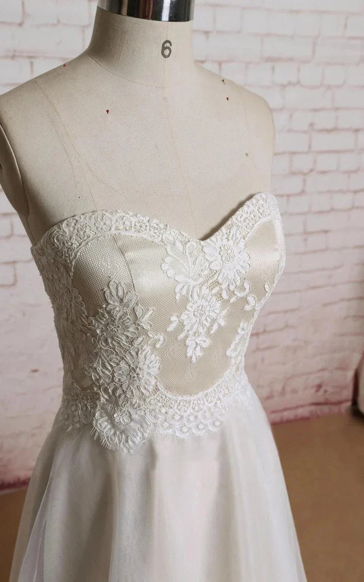 Sweetheart A-Line Tulle Lace Appliques Sleeveless Wedding Dress