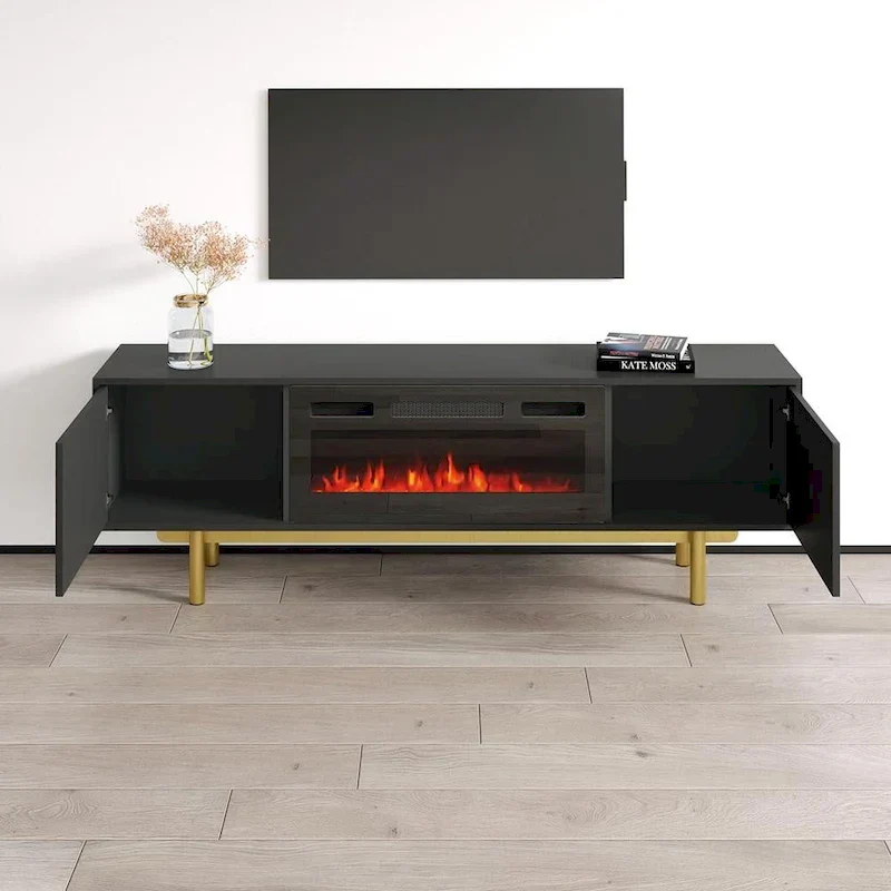 Modern TV Stand with Electric Fireplace - High Gloss
