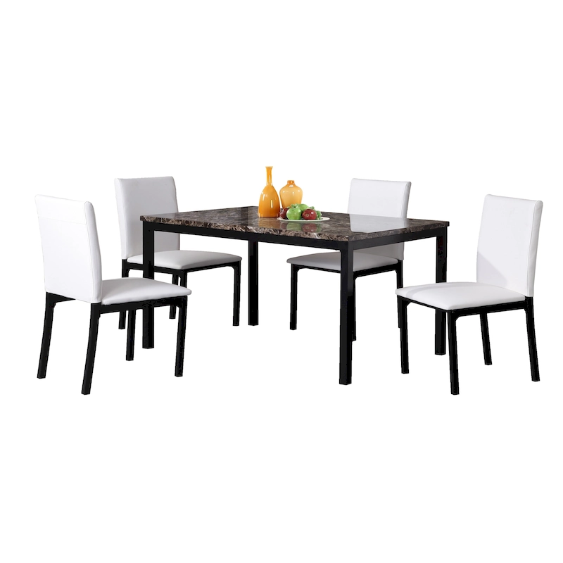 Roundhill Furniture Citico Metal Faux Marble Top 5-piece Dinette Set