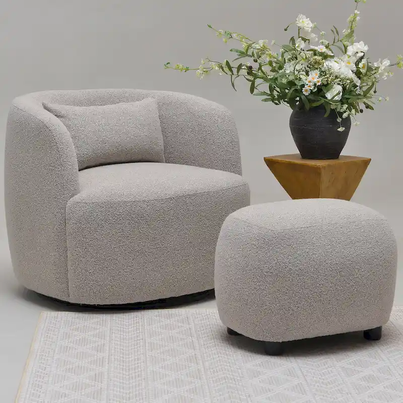 KINWELL 23  Wide Boucle Upholstered Footstool Ottoman Sofa Chair Footrest
