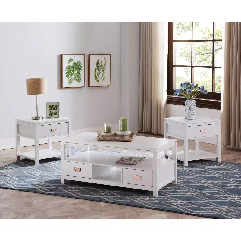 Kings Brand Furniture Willard 3-Piece Wood Storage Occasional Table Set with Coffee Table and End Tables, Multiple Finishes Available