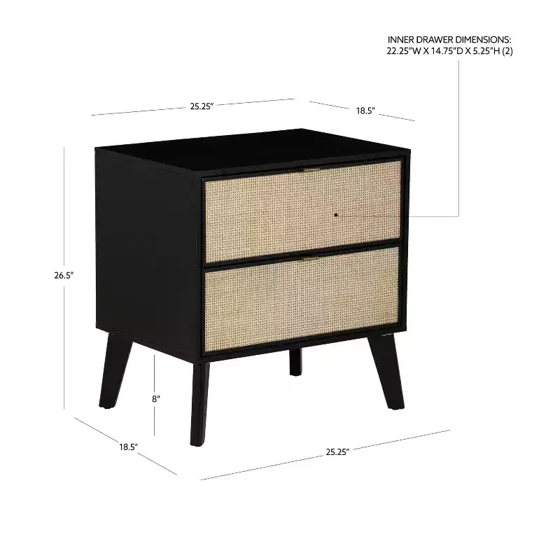Powell Chancery Black and Cane Cane 2 Drawer Nightstand