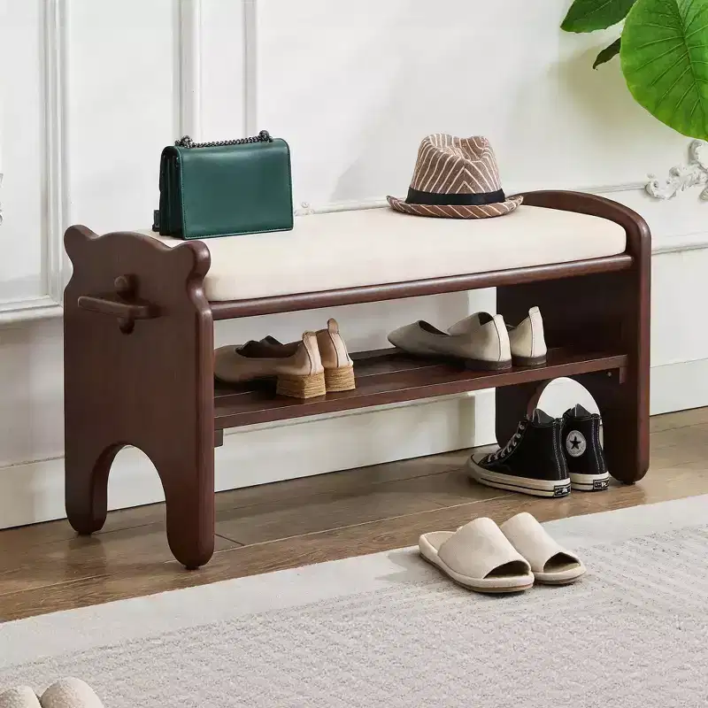 GDFStudio Sue Modern Rubberwood Faux Leather Upholstered Bench with Shoe Rack