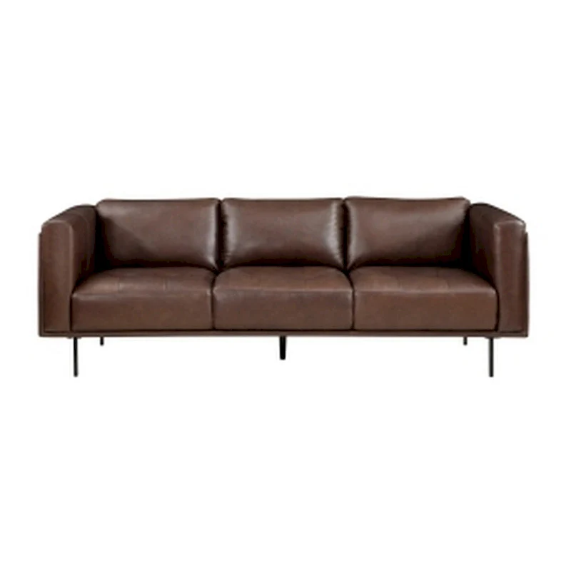 88-Inch Low Back Tufted Leather Sofa, Brown
