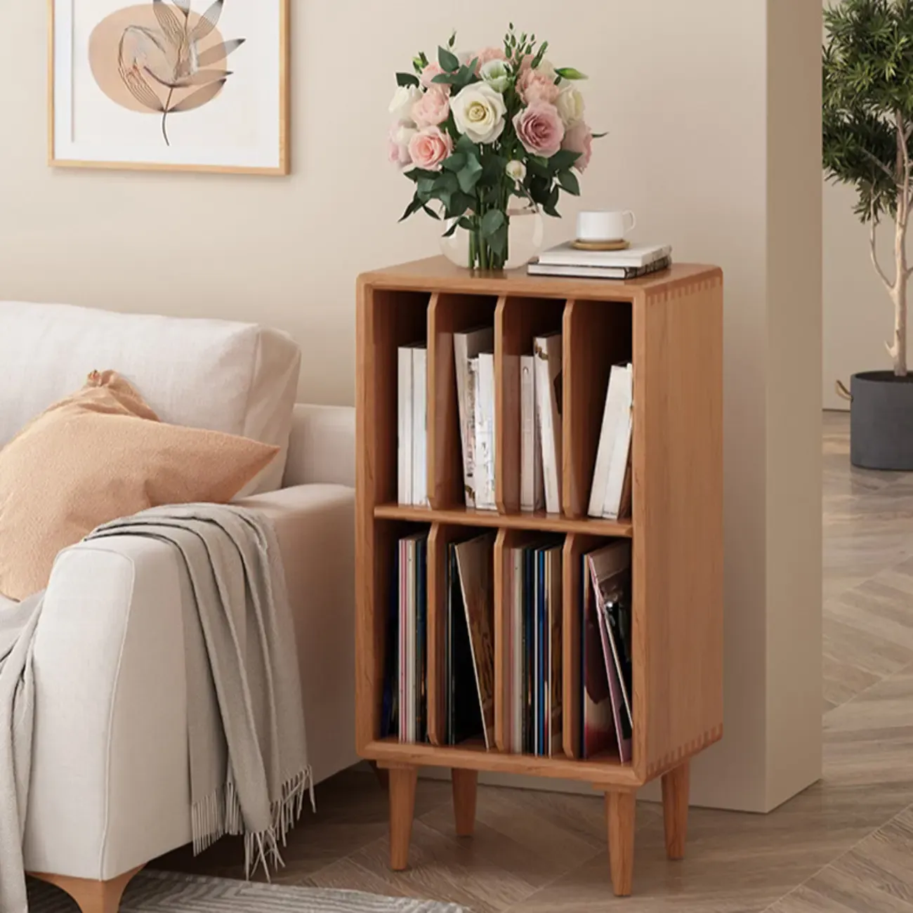 Vertical White Wood Multi-shelves Display Bookcase